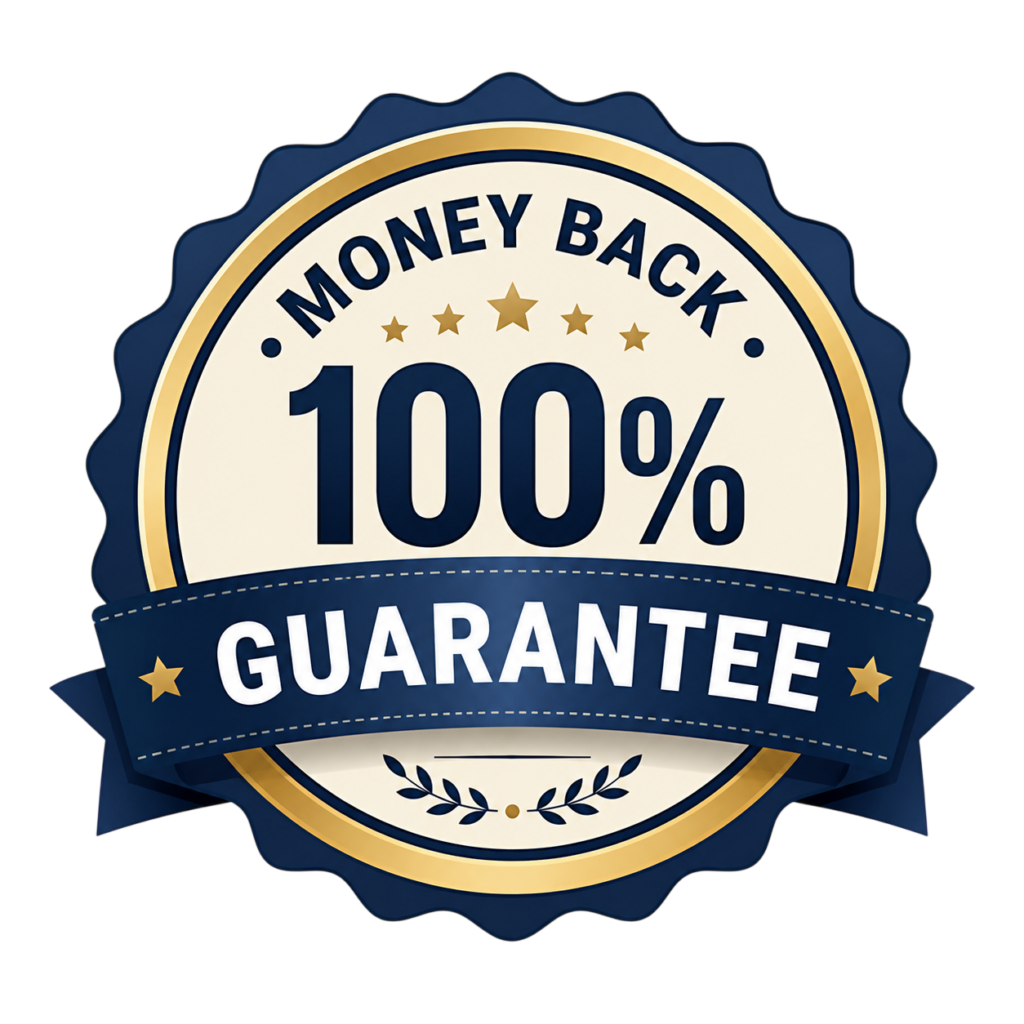 "100% money-back guarantee badge"